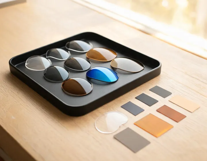 Replacement lenses for sunglasses laid out for application review