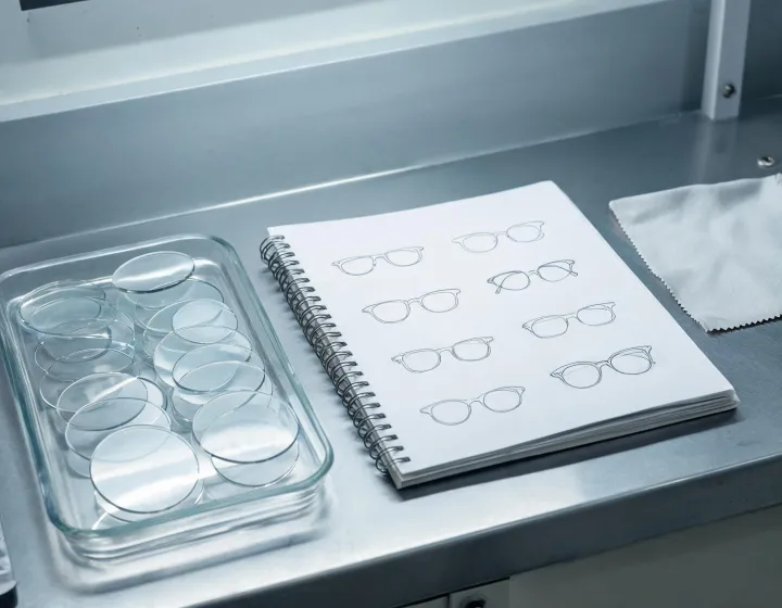 Unlabeled replacement lenses for glasses prepared for a wholesale quote brief